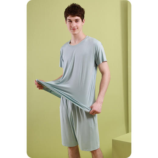 【居家服】【DF】男夏新5A抗菌除臭艾草防蚊弹力加肥大码休闲外穿居家短袖短裤套服 商品图3