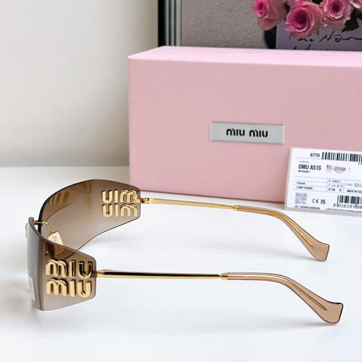 MIU MIU缪缪 Logo浮雕装饰 金属 不规则形 太阳眼镜 女款 金色（AN） 商品图3