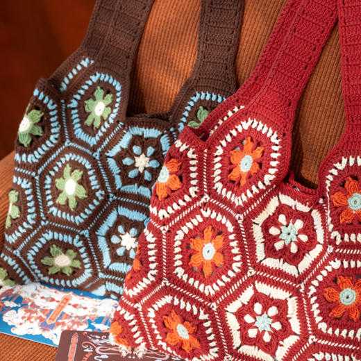 苏苏姐家岩彩拼花包手工DIY钩针编织4股棉毛线团自制包包材料包 商品图4