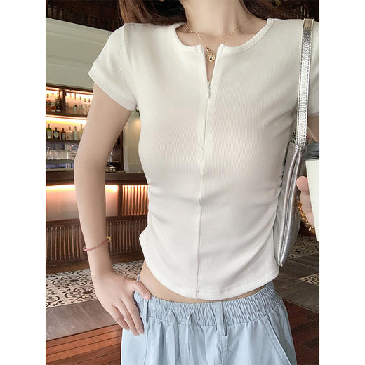 <曾小咸推荐>半拉链正肩短袖T恤女夏季设计感 商品图2