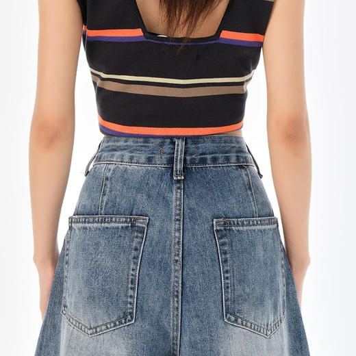 罗蒙夏季女士牛仔裤高腰显瘦阔腿七分裤时尚百搭宽松牛仔裤休闲通勤裤子 商品图4