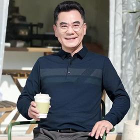 【YW】无忧购“爸气来袭”简约休闲百搭长袖宽松条纹polo衫682（截单后3-5天发货)