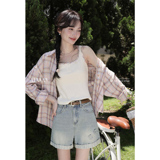 鹿向南「芋桃小酥」米白色无袖吊带背心女夏季小众修身内搭上衣 商品图2