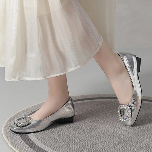 丁摩 夏秋季新款真皮一脚蹬时尚单鞋浅口法式软底四季方扣平底女鞋5ZF-8330 商品图1