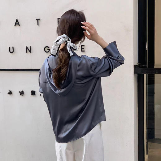 （稀缺货源）火桐hooton高定系列重磅24姆米绉缎连帽真丝夹克YT3020 商品图5