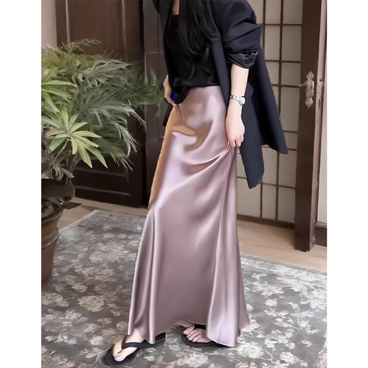 丁摩 高级感法式醋酸冰天丝缎面鱼尾半身裙女32998 商品图1