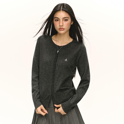 Ariseism 美式复古针织衫女2025春季新款灰色修身圆领针织开衫 商品图1