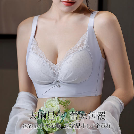 【大胸提拉防垂】夏季时尚蕾丝透气洞洞杯内衣女收副乳无钢圈文胸杏雨玉颜薄 商品图1