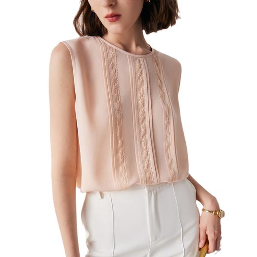 「自」全新升级【铂金会员312/天猫419/差价107】(02158)洛诗琳桑蚕丝无袖上衣2025春夏通勤圆领蕾丝拼接真丝套头衫 商品图4