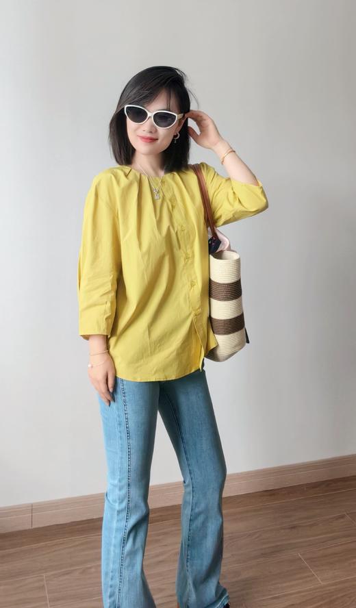 法式设计感轻薄凉感天丝棉打褶圆领显瘦中袖衬衫 商品图3