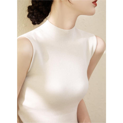 百媚生 夏季莱赛尔天丝修身无袖T恤针织衫5867 商品图5