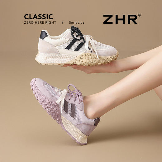 ZHR厚底德训鞋女夏季2025新款休闲软底运动透气增高阿甘网面鞋 商品图0