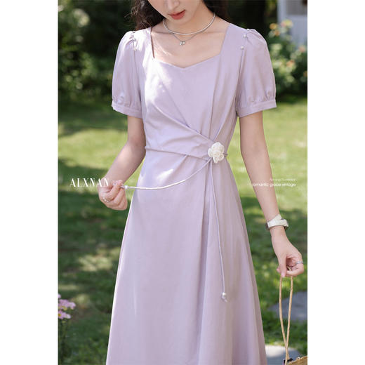 鹿向南「芋芋奶冰」法式气质紫色短袖连衣裙夏新款时尚优雅长裙女 商品图2