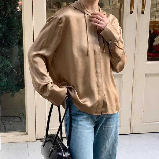 （稀缺货源）火桐hooton高定系列重磅24姆米绉缎连帽真丝夹克YT3020 商品图7