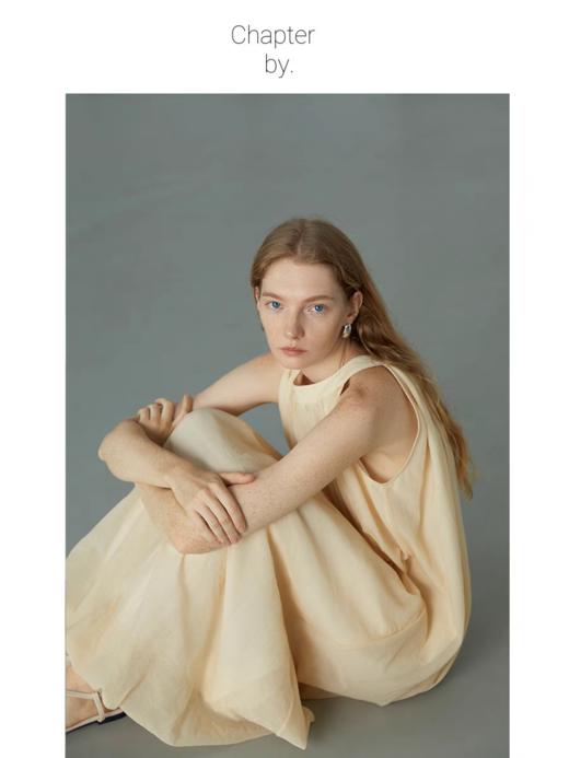 Chapter by/CBS23D37/鹅黄领口下摆抽皱长裙夏季宽松连衣裙 商品图4