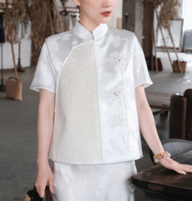 盛唐牡丹|冠乐绉拼意大利进口织金古典云纹浮雕提花马甲