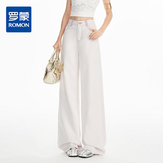 罗蒙女士高腰直筒牛仔裤宽松显瘦时尚百搭长裤舒适休闲通勤女裤 商品图0