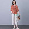 丁摩 苎麻女装两件套高端重工刺绣印花上衣休闲九分裤夏装2025新款麻料5ZF-905 商品缩略图5