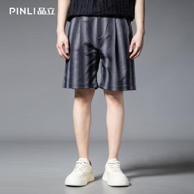 PINLI品立2025春夏新款男士渐变条纹直筒短裤潮牌休闲宽松五分裤B252117018
