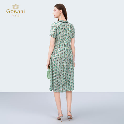 乔万尼新款100%真丝V领修身印花中长款连衣裙ED2E403 商品图4