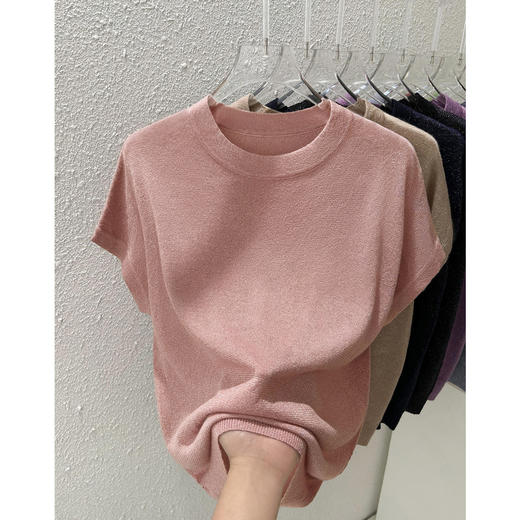 百媚生 圆领宽松无袖T恤夏季薄款闪烁亮丝针织衫7717 商品图4