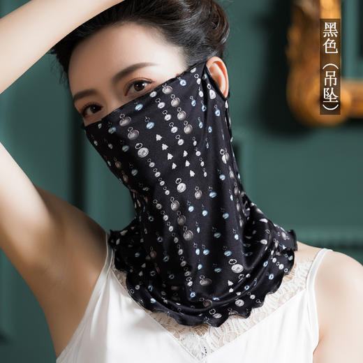 丁摩 真丝蒙面巾女薄印花100桑蚕丝针织挂耳丝巾1021A 商品图6