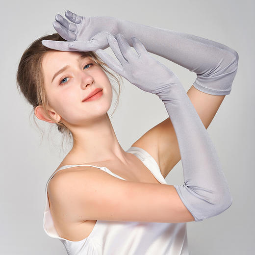 丁摩 防晒手套女100%桑蚕丝薄开车遮阳长款护臂袖套 商品图2