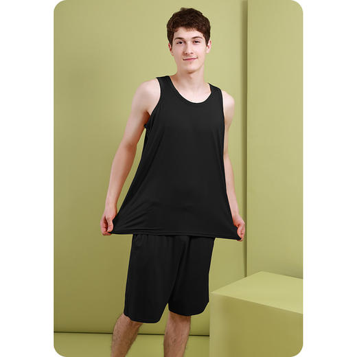 【居家服】【DF】男夏新款5A抗菌除臭艾草防蚊弹力加肥大码休闲居家宽背心短裤套服 商品图1