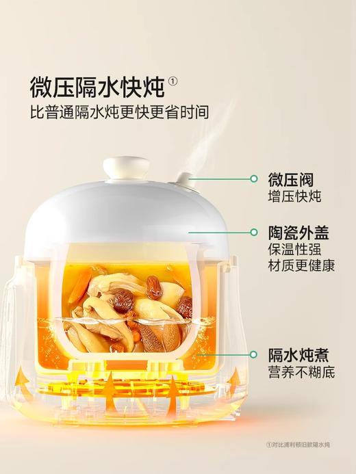 浦利顿隔水炖盅煮粥煲汤陶瓷内胆全自动电炖微压辅食锅bb煲普通隔水炖PLD-DGD20-20B 商品图1