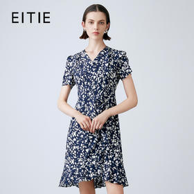 EITIE爱特爱夏季新款舒适印花V领显瘦收腰鱼尾连衣裙7807557