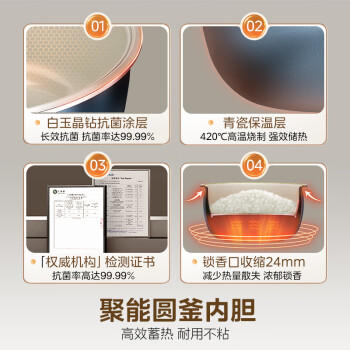 美的（Midea）电饭煲4L电饭锅抗菌青瓷内胆特色卤炖一键柴火饭多功能微压家用3-4人智能预约MB-4E86 商品图5