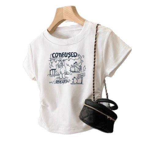 丁摩 正肩大码短袖t恤女新款修身卡通减龄内搭甜辣不规则上衣夏装5ZF-622 商品图3