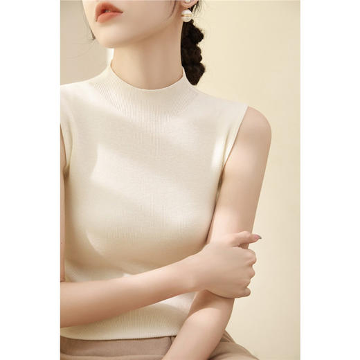 百媚生 夏季莱赛尔天丝修身无袖T恤针织衫5867 商品图6