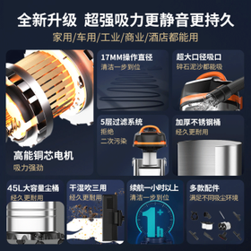 荣事达（Royalstar）工业吸尘器3300W峰值大功率家用开荒保洁45L商用强劲大吸力酒店洗车店RS-XT300B-3