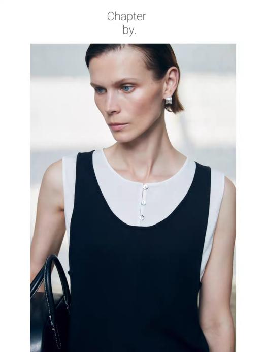 Chapter by/CBS23K28/蚕丝棉设计感黑白拼接假两件叠穿设计感背心无袖 商品图0