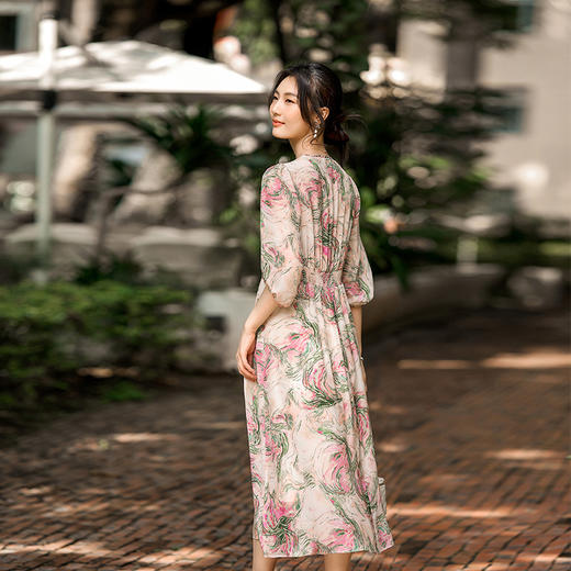 丁摩 夏季新品女装长款印花真丝连衣裙重工钉珠显瘦显高裙子5ZF-80022 商品图3