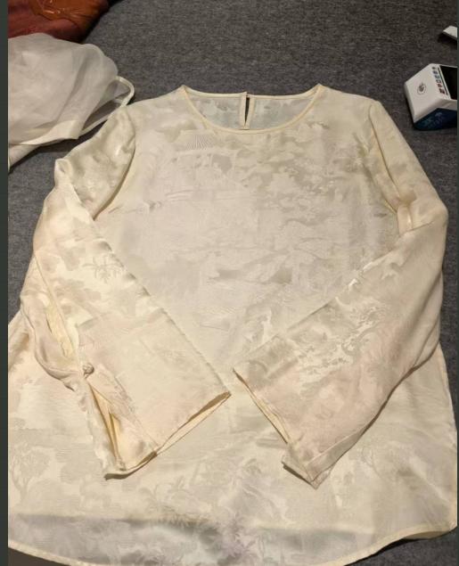 盛唐婧|新中式圆领正肩提花真丝缎衬衫上衣 商品图0