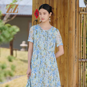 佐尔美气质碎花100%桑蚕丝连衣裙女M52LS34