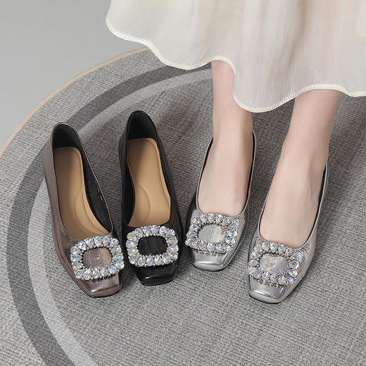 丁摩 夏秋季新款真皮一脚蹬时尚单鞋浅口法式软底四季方扣平底女鞋5ZF-8330 商品图0