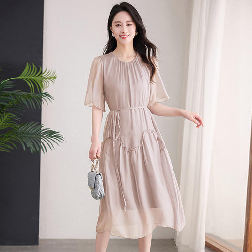 丁摩 纯色真丝连衣裙桑蚕丝气质飘逸裙子538 商品图3