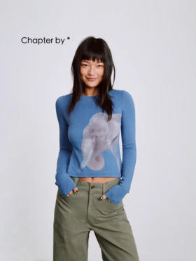 Chapter by/cb202412038/复古撞色大象图案印花圆领针织长袖