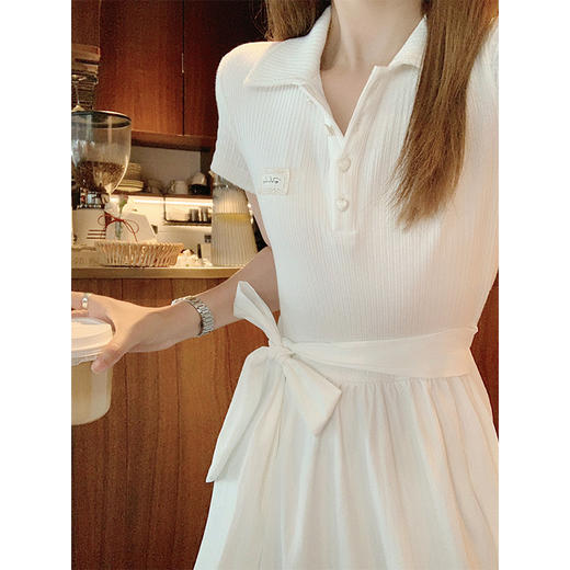 <曾小咸推荐>韩系polo领绑带短袖连衣裙女 商品图2
