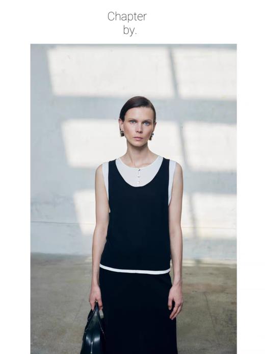 Chapter by/CBS23K28/蚕丝棉设计感黑白拼接假两件叠穿设计感背心无袖 商品图2
