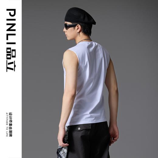 PINLI品立2025春季新款纯色打底无袖圆领T恤男士潮牌休闲背心上衣B252111001 商品图3