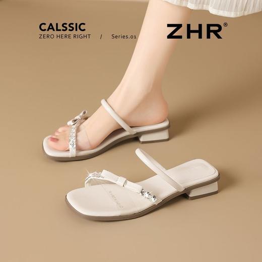 ZHR则则水钻粗跟拖鞋女2025新款夏季外穿配裙子软底一字拖凉拖女 商品图7