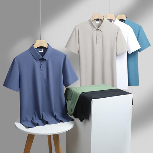 红览 夏季新款无痕纯色高端短袖速干透气冰丝T恤男士商务Polo衫5ZF-12357 商品图0