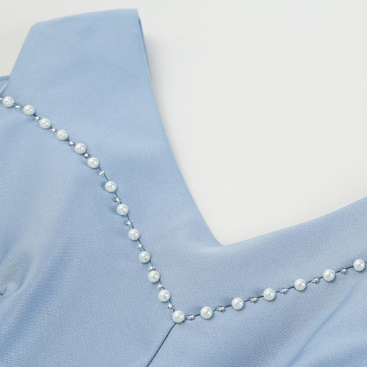 QF8A2斯尔丽25夏款新款落肩手工钉珍珠收腰放摆小宴会连衣裙 商品图5