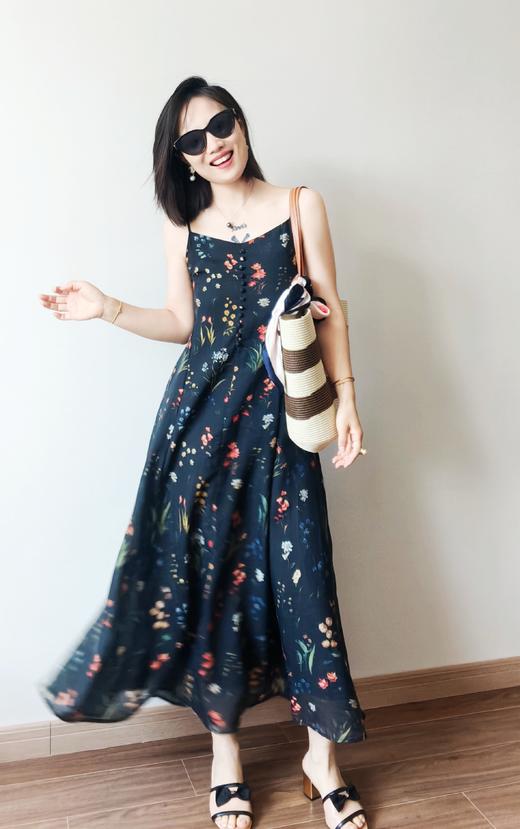 品牌花色花园天丝吊带裙显瘦小A字连衣裙 商品图1