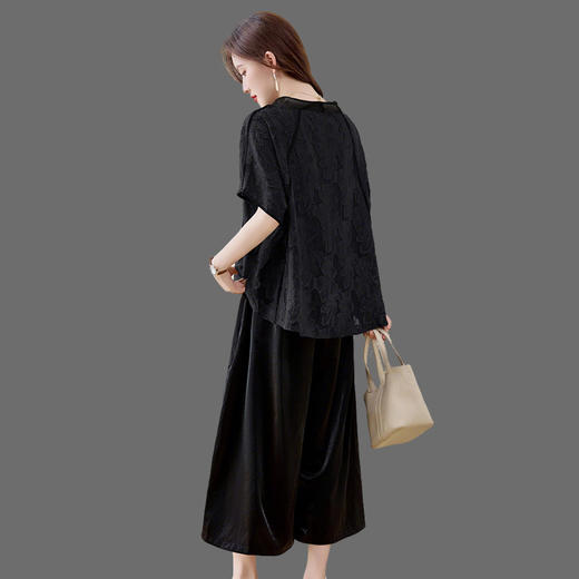 蕾丝阔腿裤两件套，宽松时尚减龄七分裤阔太太显瘦套装HR-YYG82958 商品图2