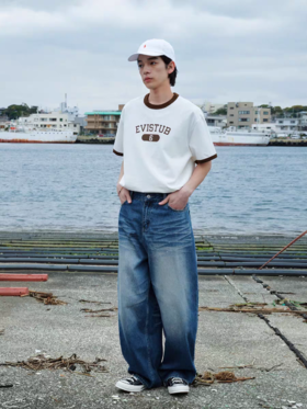 Evistub/E-5XDX624/海岛棉美式复古印花T恤男